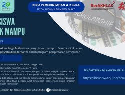 Pendaftaran Beasiswa Pemprov Sulbar Bagi Mahasiswa Umum Akan Dibuka 1 September 2024