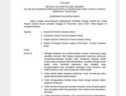 Pj Gubernur Sulbar Instruksikan Agar ASN Menjaga Netralitas Pada Pilkada Serentak 2024