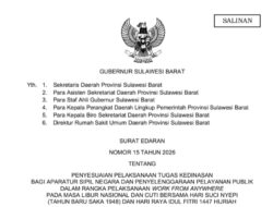 Gubernur Sulbar Terbitkan SE WFA bagi ASN Jelang Nyepi dan Idul Fitri 1447 H